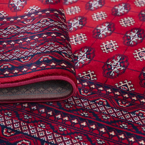 Teppich Rot geometrisches Muster pflegeleicht für Wohnbereiche