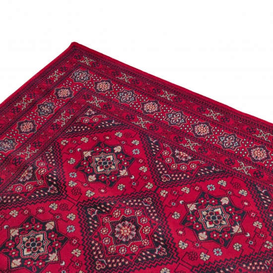 Teppich Rot geometrisches Muster pflegeleicht für Wohnbereiche