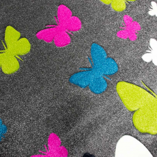Kinderteppich Schmetterlinge in Grau Pink Türkis Grün