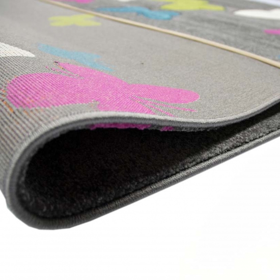 Kinderteppich Schmetterlinge in Grau Pink Türkis Grün
