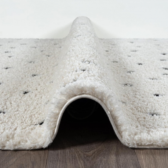 Teppich gepunktet Creme Wohnzimmer weich modern flauschig gemütlich