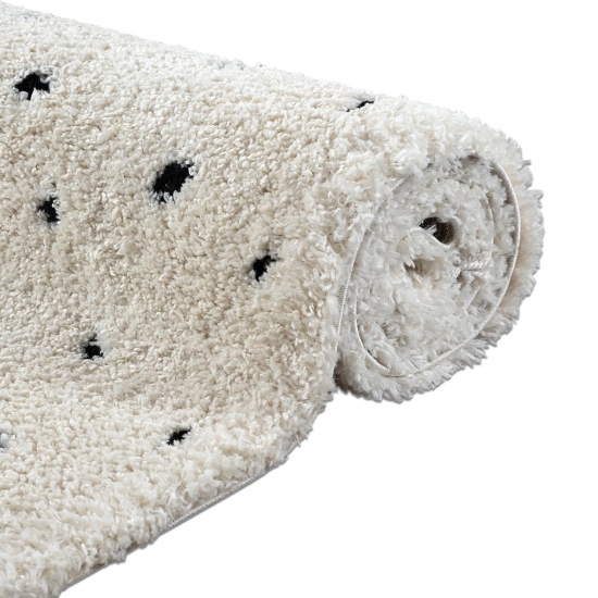 Teppich gepunktet Creme Wohnzimmer weich modern flauschig gemütlich
