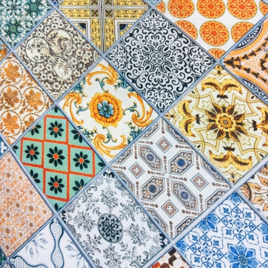 Waschbarer Küchenläufer-Teppich  mit Fliesenmuster in bunt