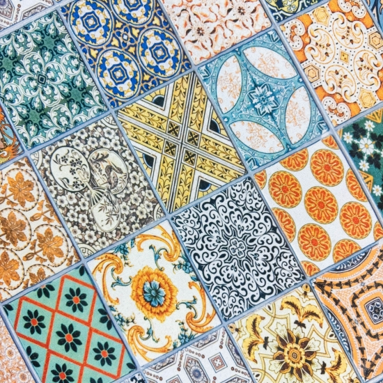 Waschbarer Küchenläufer-Teppich  mit Fliesenmuster in bunt