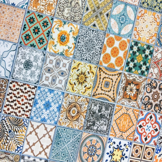 Waschbarer Küchenläufer-Teppich  mit Fliesenmuster in bunt