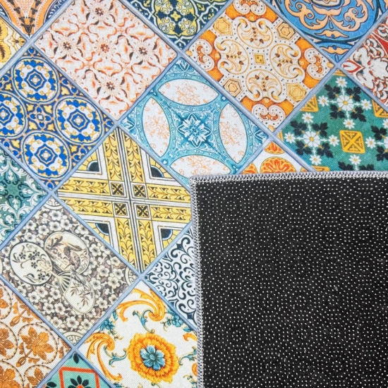 Waschbarer Küchenläufer-Teppich  mit Fliesenmuster in bunt