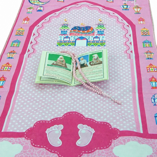 Kinder Gebetsset Rosa mit Gebetsteppich Gebetskleid und Lernbuch