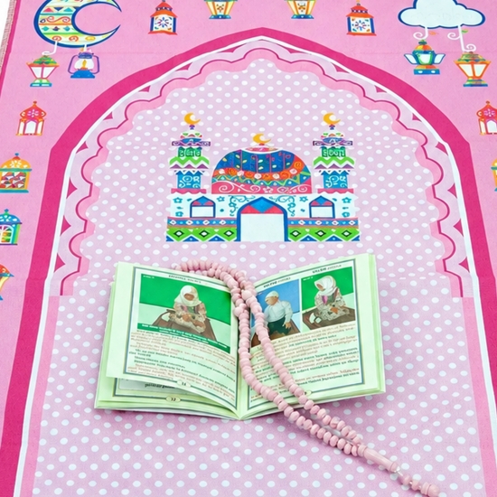 Kinder Gebetsset Rosa mit schwarzem Gebetskleid und Lernbuch