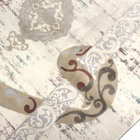 Preview: Gebetsteppich mit arabischer Kalligrafie und Ornamentmotiv in Creme