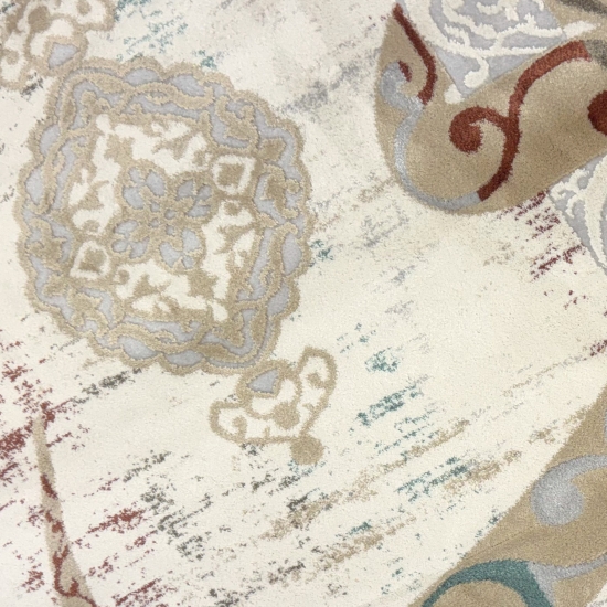 Gebetsteppich mit arabischer Kalligrafie und Ornamentmotiv in Creme