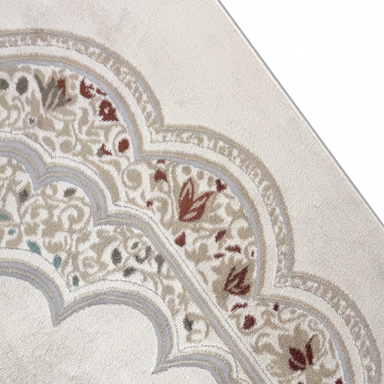 Preview: Gebetsteppich mit Mihrab-Motiv und ornamentaler Verzierung in Creme