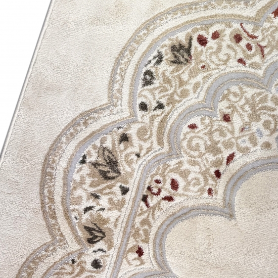 Gebetsteppich mit Mihrab-Motiv und ornamentaler Verzierung in Creme