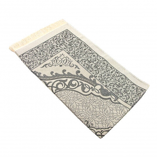 Preview: Gebetsteppich Taftstoff Grau 65 x 110 cm mit Geschenkbox und 99er Gebetskette – klassisches Set für Gebet & Besinnung