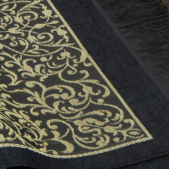 Gebetsteppich Taftstoff Schwarz-Gold 65 x 110 cm mit Geschenkbox und 99er Gebetskette – exklusives Set für besondere Momente