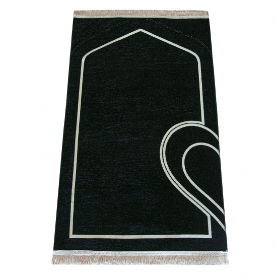 Preview: Paar-Gebetsteppich mit Herzmotiv in Schwarz & Weiß – Geschenkbox & Tesbih enthalten