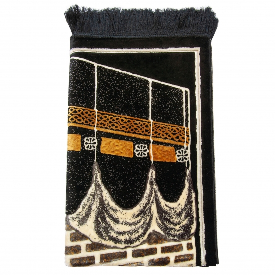 Gebetsteppich mit Kaaba-Motiv in Schwarz-Gold – Luxus Qualität aus Velours-Kadife – 70 x 115 cm