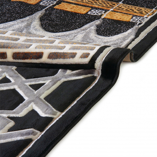 Gebetsteppich mit Kaaba-Motiv in Schwarz-Gold – Luxus Qualität aus Velours-Kadife – 70 x 115 cm