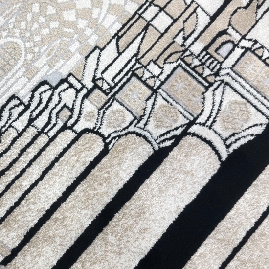 Preview: Gebetsteppich mit Moschee-Architektur Motiv in Schwarz und Beige