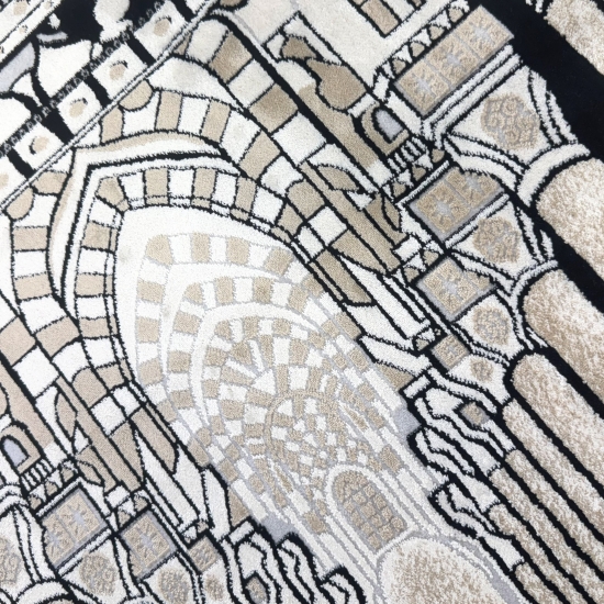 Gebetsteppich mit Moschee-Architektur Motiv in Schwarz und Beige