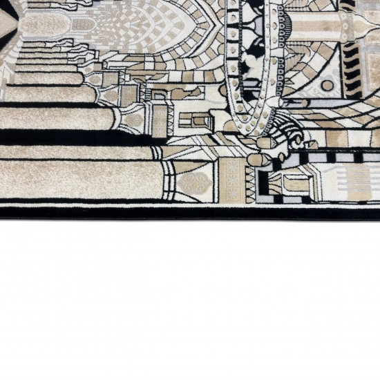 Gebetsteppich mit Moschee-Architektur Motiv in Schwarz und Beige