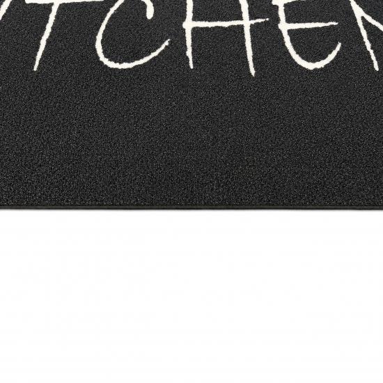 Küchenmatte mit Schriftmotiv, schmutzabweisend und pflegeleicht Schwarz