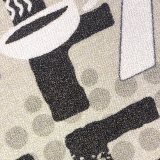 Preview: Küchenteppich Beige mit Coffee-Schriftzug, pflegeleicht und robust