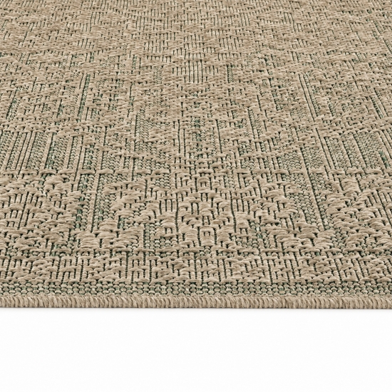Teppich Grün Braun Flachgewebe für Wohnraum Balkon Terrasse