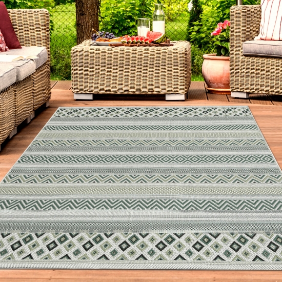In- & Outdoor Teppich Sisal Optik Rauten Diamantenmuster grün sand