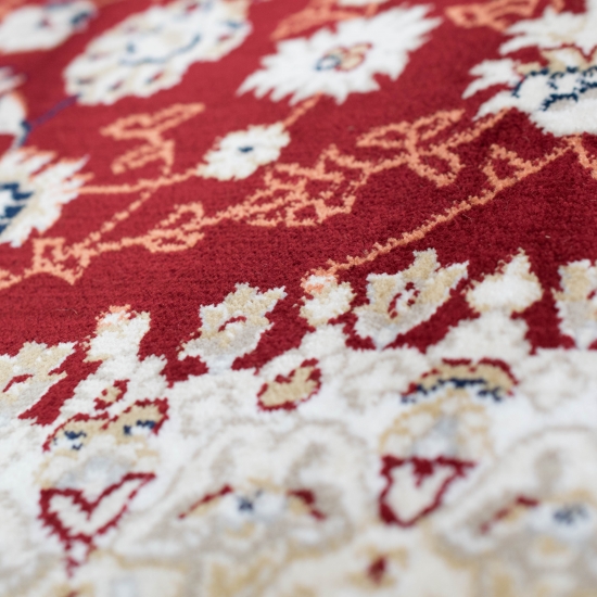 Teppich Rot Creme klassisches Medaillon Muster pflegeleicht Wohnzimmer