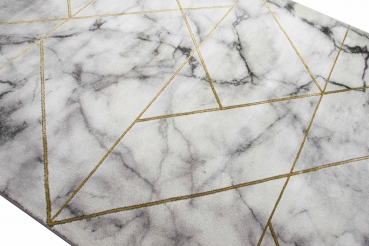 Preview: Designer Teppich Marmor Optik mit Glanzfasern in Grau Gold