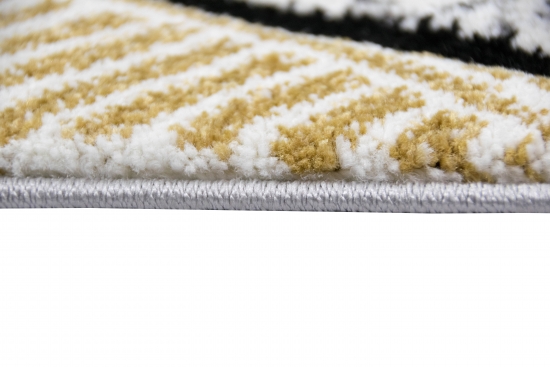 Preview: Teppich modern Teppich Wohnzimmer Rauten mit Ornamenten in grau senfgelb creme