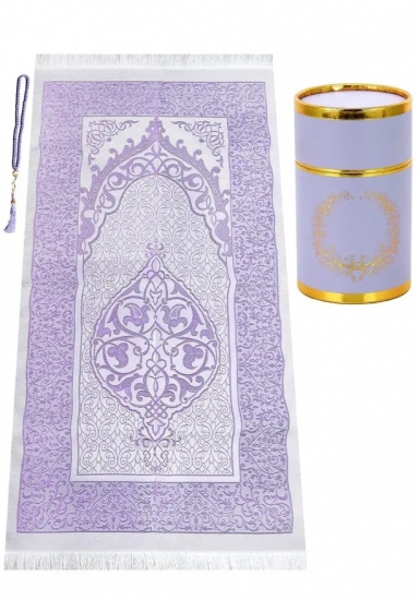 Gebetsteppich aus Taftstoff mit Geschenkbox und Tesbih leicht lila 65 x 110 cm