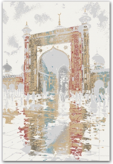 Gebetsteppich mit Moschee-Tor Motiv in hellen Naturtönen