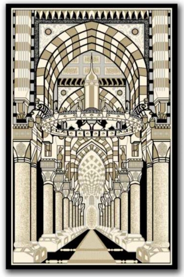 Gebetsteppich mit Moschee-Architektur Motiv in Schwarz und Beige