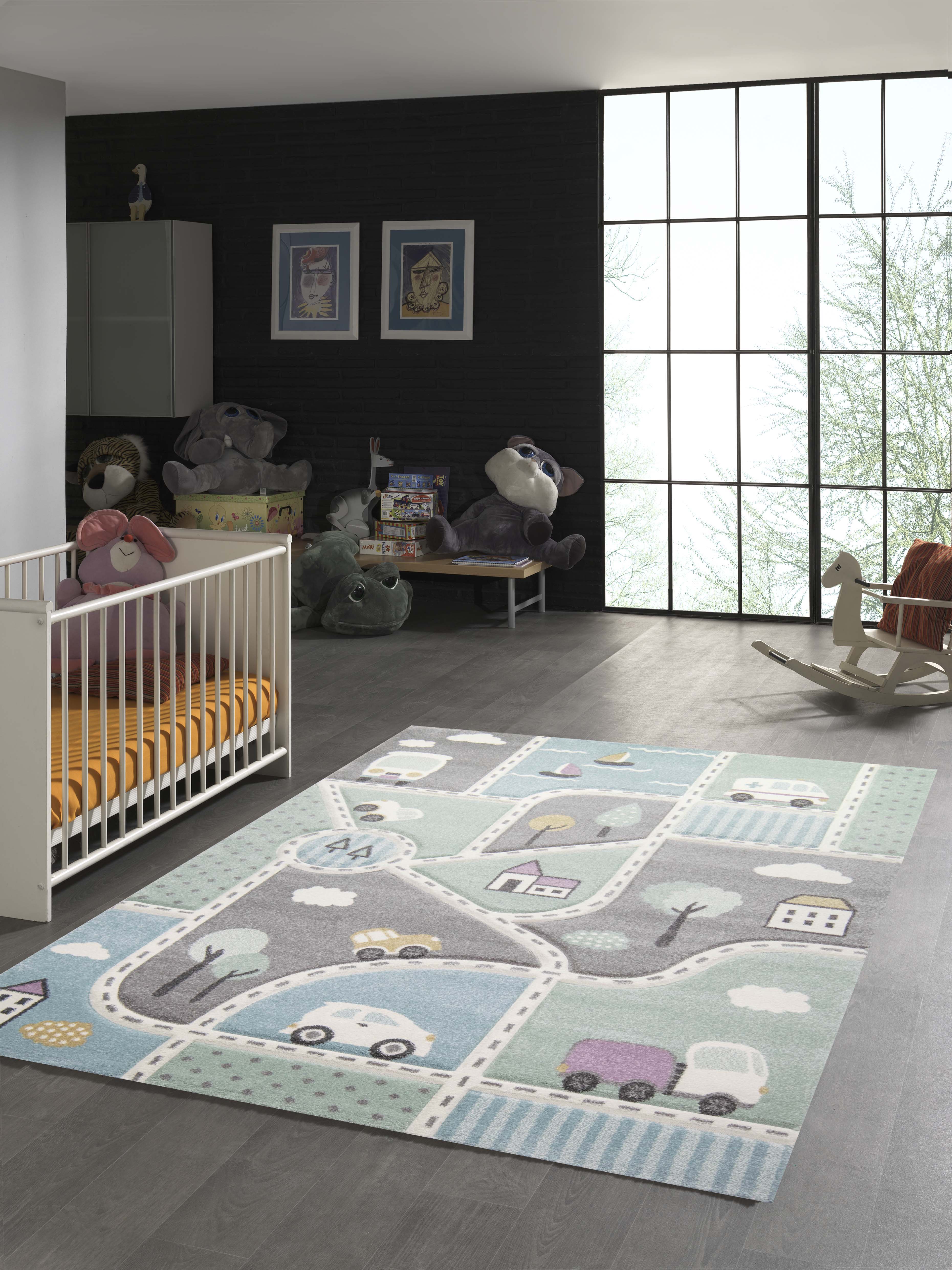 TeppichHome24 - Teppich für Kinderzimmer Autostraßen: Pflegeleicht,  Allergiker geeignet und preiswert