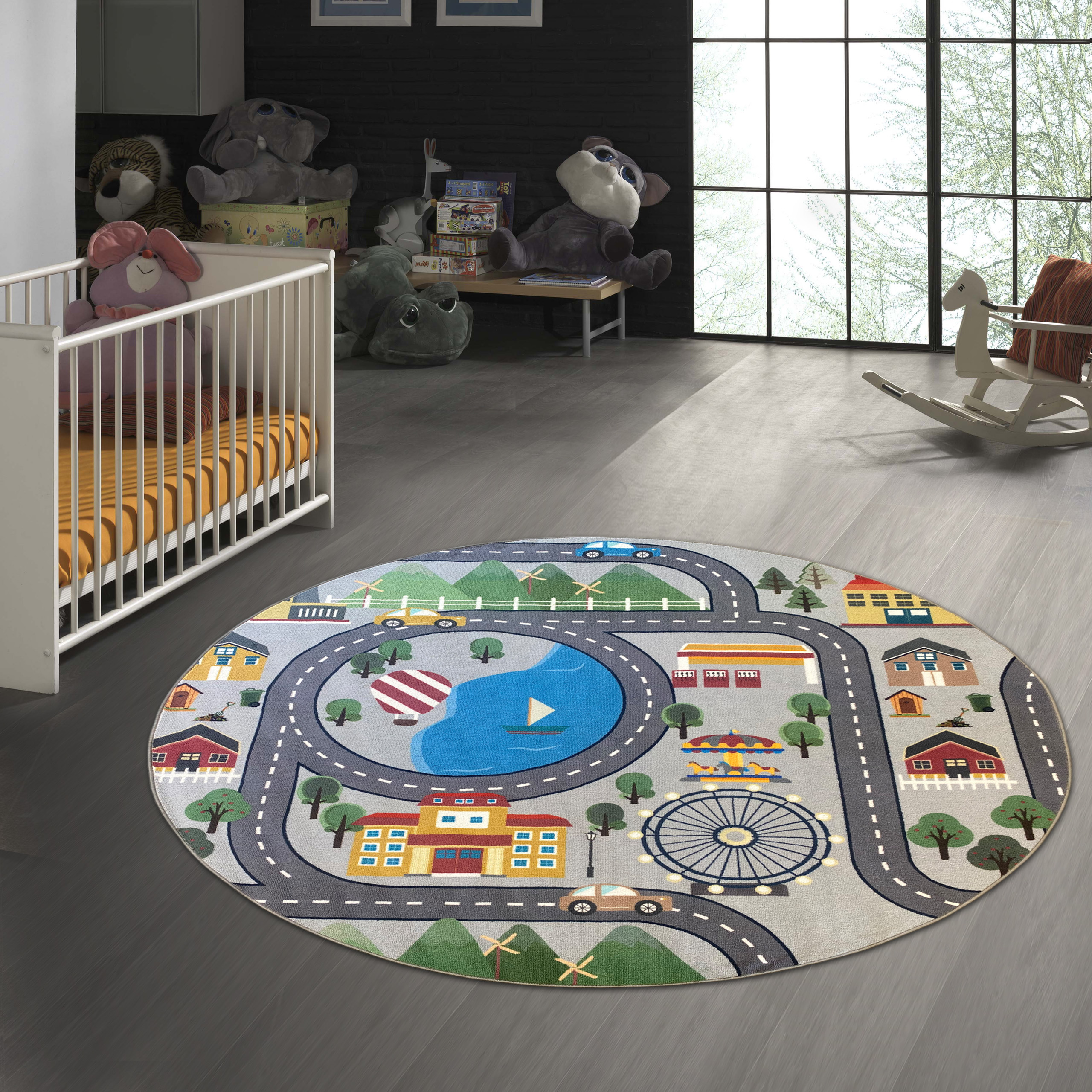 GOYNFEA Spielzimmer Auto Straßenkarte Spielmatte,Pädagogische Verkehr  Spielteppich für Kinder,BAU LKWs teppiche Spaß Kinder Lernen Auto Teppich  für Kinder,rutschfest Krabbelmatte(A,100X120CM) : : Baby