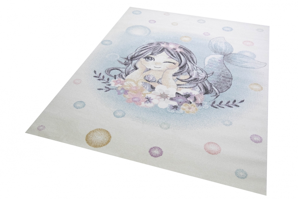 Kinderteppich Meerjungfrau creme blau