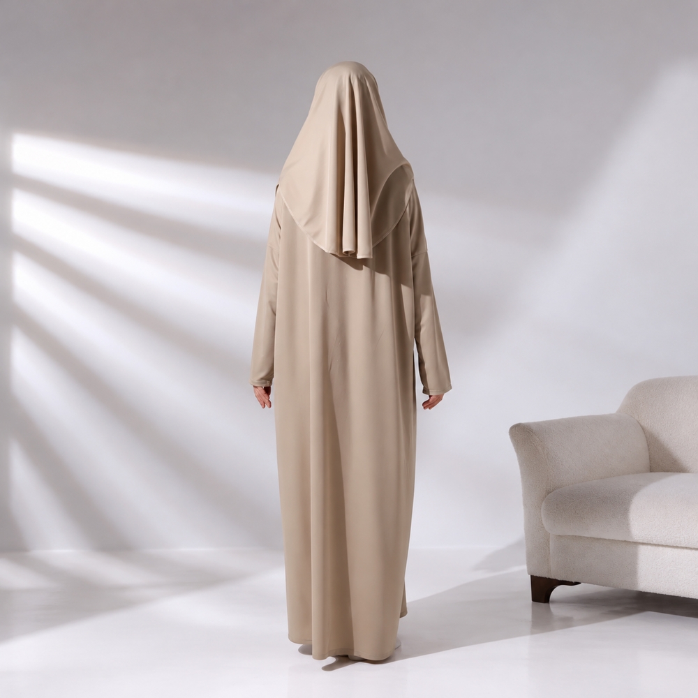 Langes Gebetsgewand Beige mit passender Kopfbedeckung und Beutel