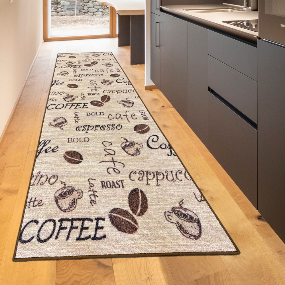 Teppich mit Schriftzug Coffee Cappuccino