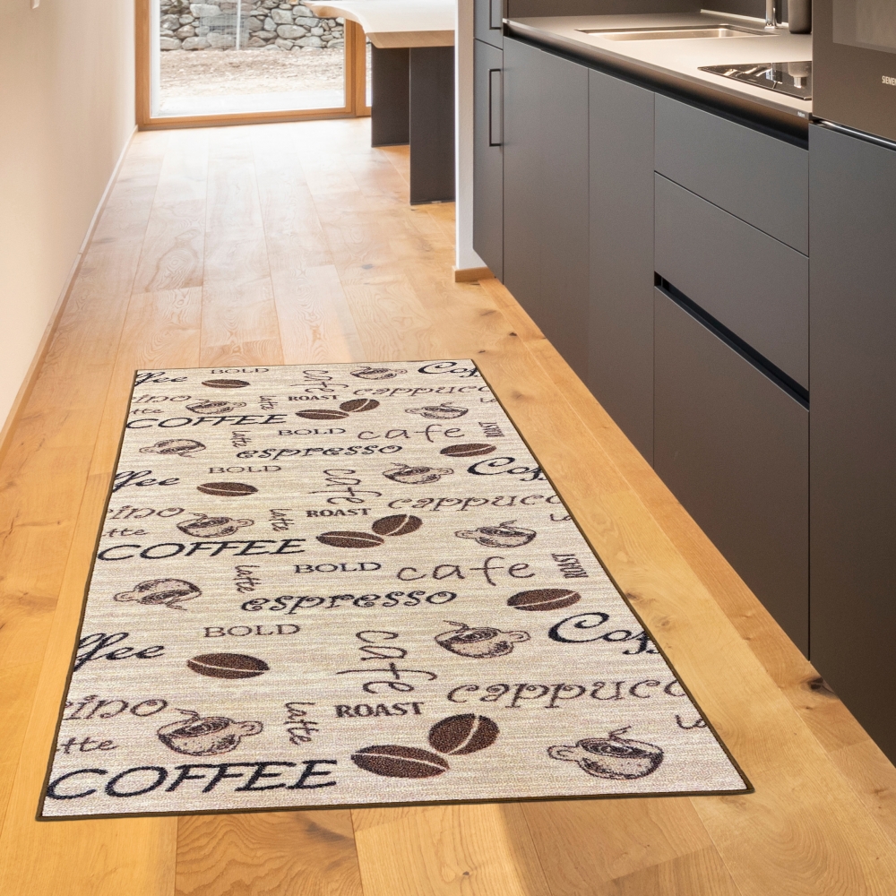 Teppich mit Schriftzug Coffee Cappuccino