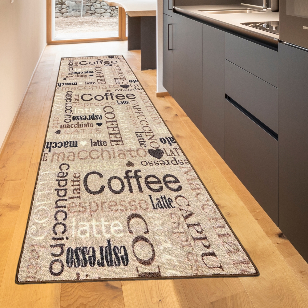 Teppich mit Schriftzug Coffee Cappuccino