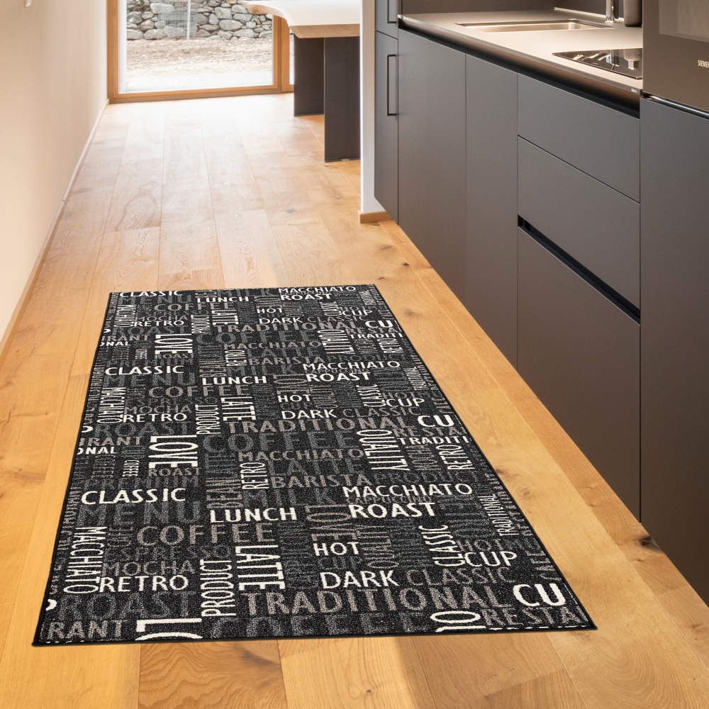 Teppich mit Schriftzug Coffee Macchiato