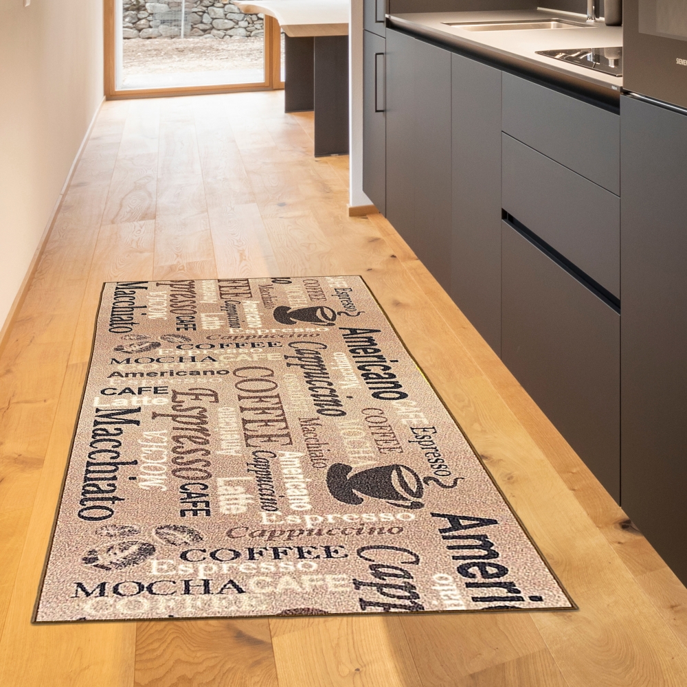 Teppich mit Schriftzug Coffee Macchiato