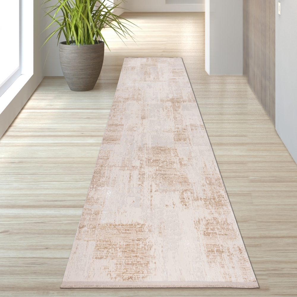 Moderner glänzender Wohnzimmer-Teppich in gold-weiß