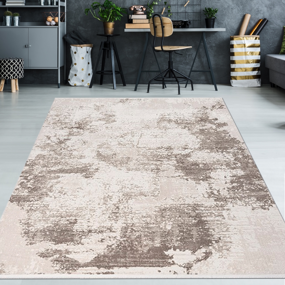 Moderner Vintage-Teppich für Wohnzimmer mit abstraktem Used-Look in Beige