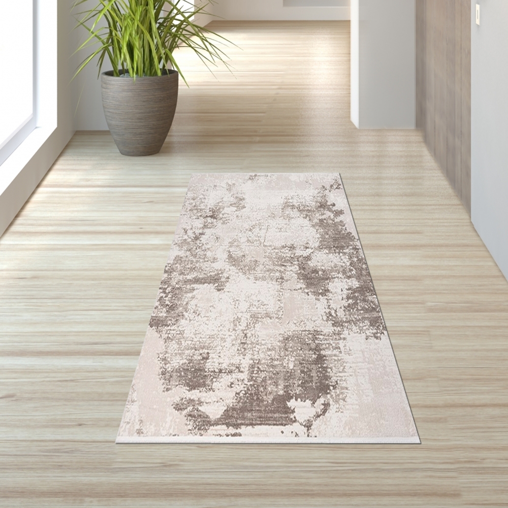Moderner Vintage-Teppich für Wohnzimmer mit abstraktem Used-Look in Beige