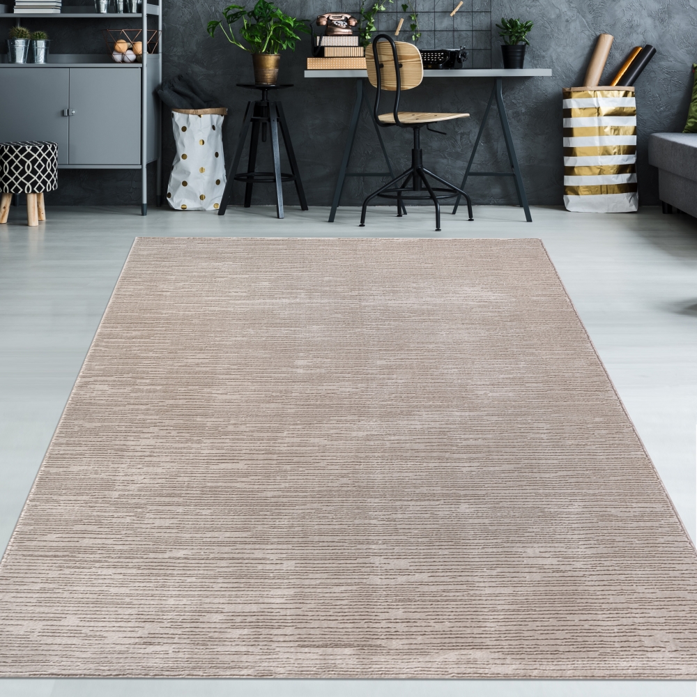 Moderner Teppich mit Struktur und Liniendesign pflegeleicht Beige