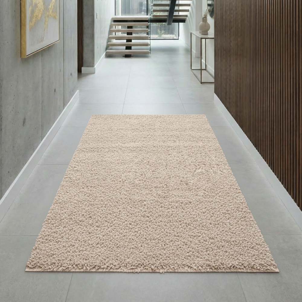 Weicher Shaggy Teppich in Naturbeige – pflegeleichter Hochflor für alle Wohnbereiche