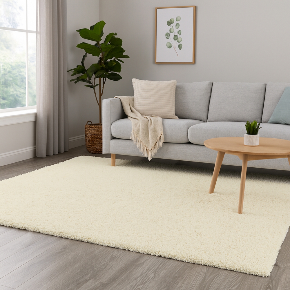Weicher Shaggy Teppich in Creme – pflegeleichter Hochflor für jeden Wohnbereich