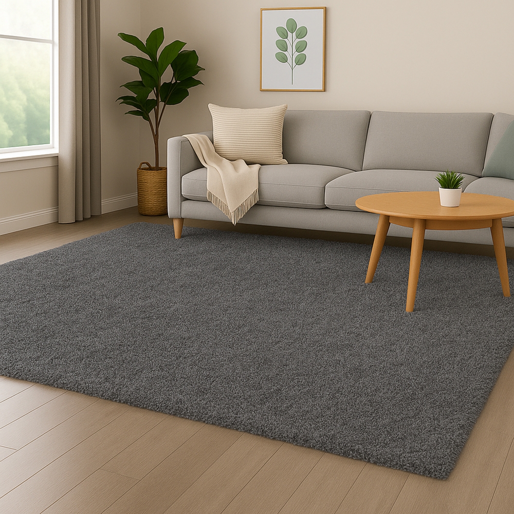 Weicher Shaggy Teppich in Grau – pflegeleichter Hochflor Teppich für alle Wohnräume
